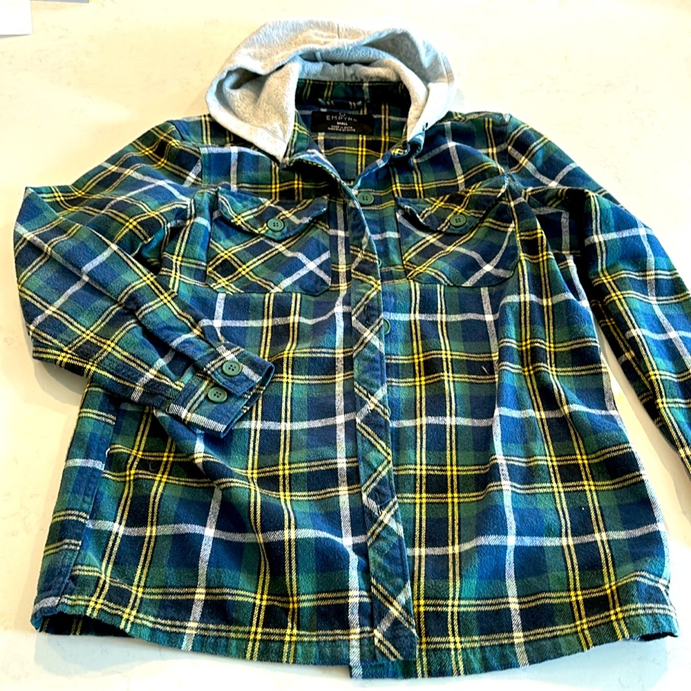 Empyre Shirt flannel button down hoodie. Size Small